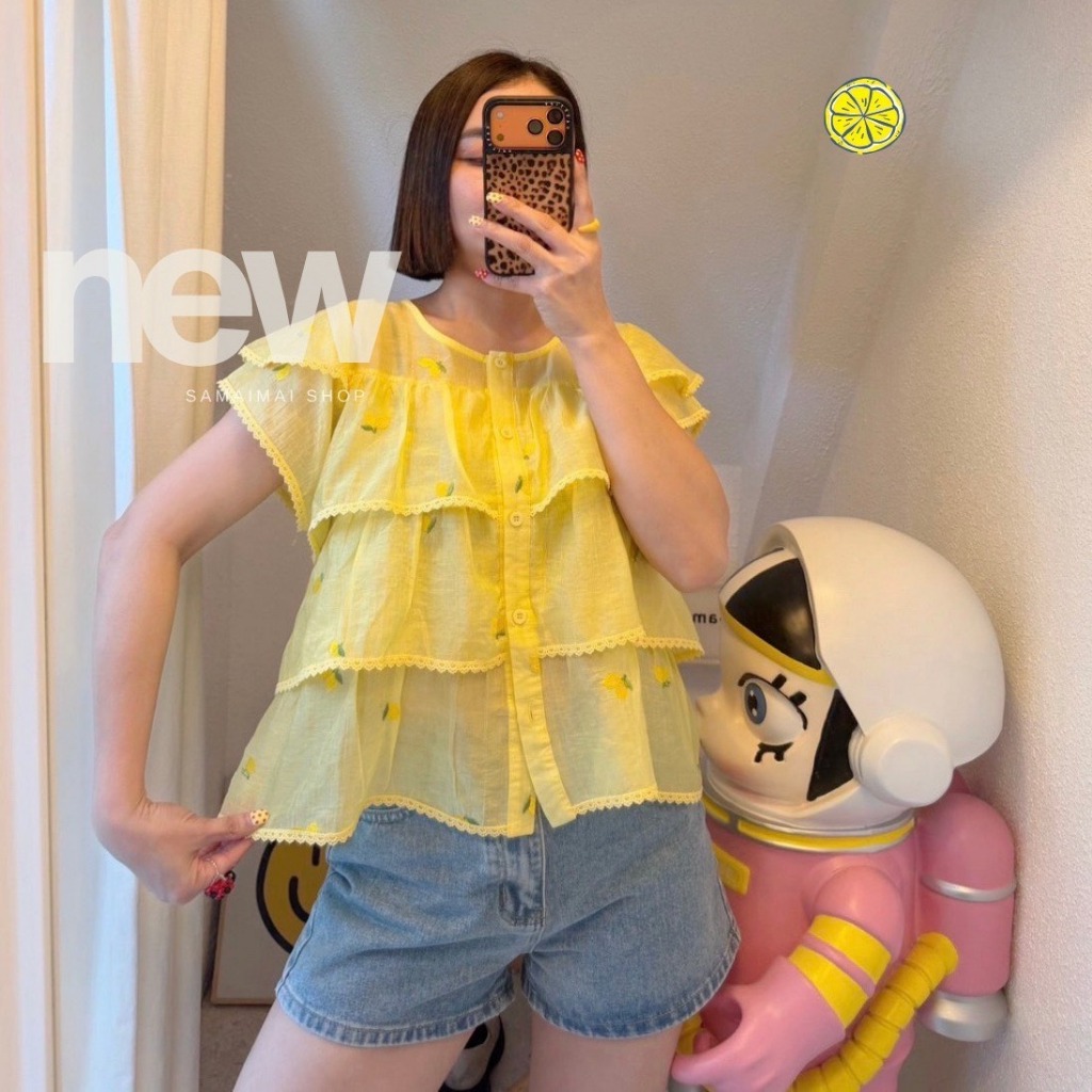 เสื้อคอกลม ทรงระบายงานปักLemon สไตล์สาวหวาน #991682