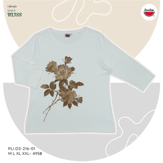 เสื้อแตงโม (SUIKA) - เสื้อยืดคอกลม แขนสามส่วน พิมพ์ลายดอกไม้ แขนสามส่วน (PLI.O3-332 192 285 043 216 )