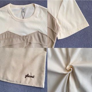 Glucoat | [A878] เสื้อยืดแขนสั้นสีครีม แต่งระบายจับจีบ ปัก glucoat