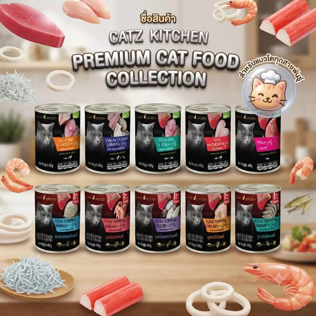 PET8 อาหารแมว รุ่น Black cat CATZ KITCHEN หอม อร่อย ทำจากเนื้อปลาแท้ 400g ***อาจมีกระป๋องบุบ จากขนส่ง***