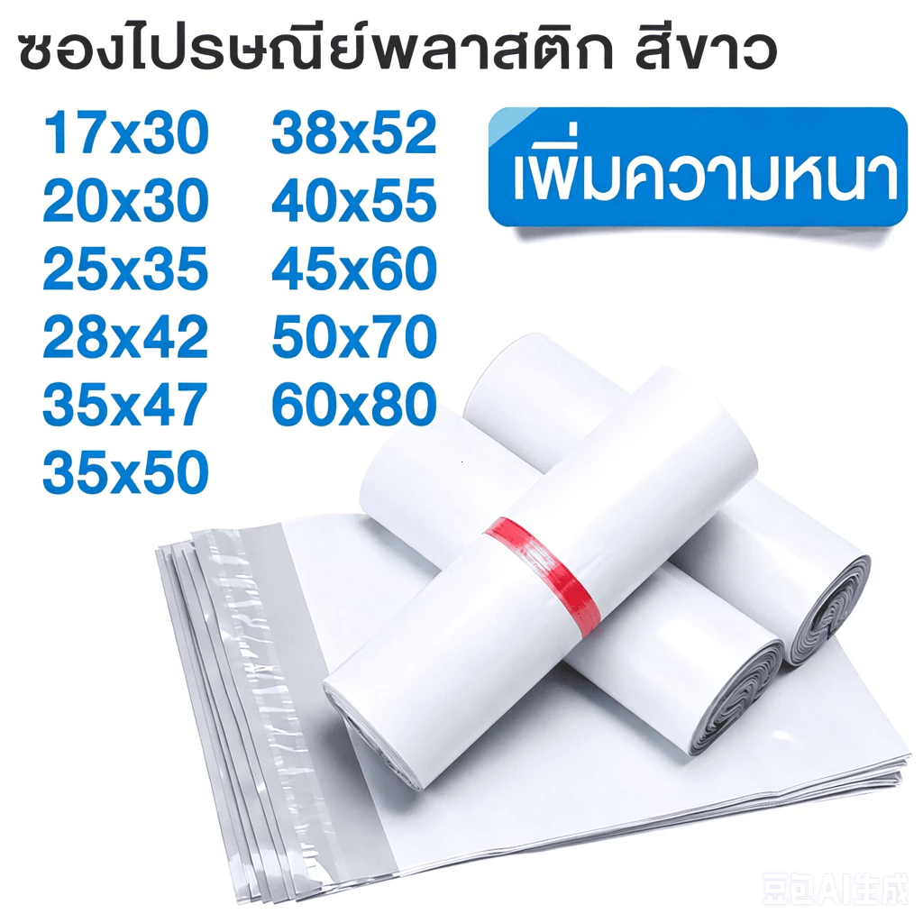 ถุงไปรษณีย์พลาสติกสีขาว 100 ใบ กันน้ำ เนื้อเงางาม แพ็คสินค้าออนไลน์