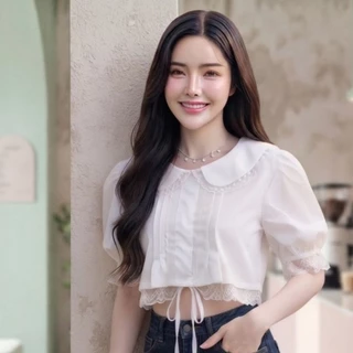 งานป้ายบน love story clothing เสื้อคอบัว เอวลอย เอวจั้มรูดปรับได้