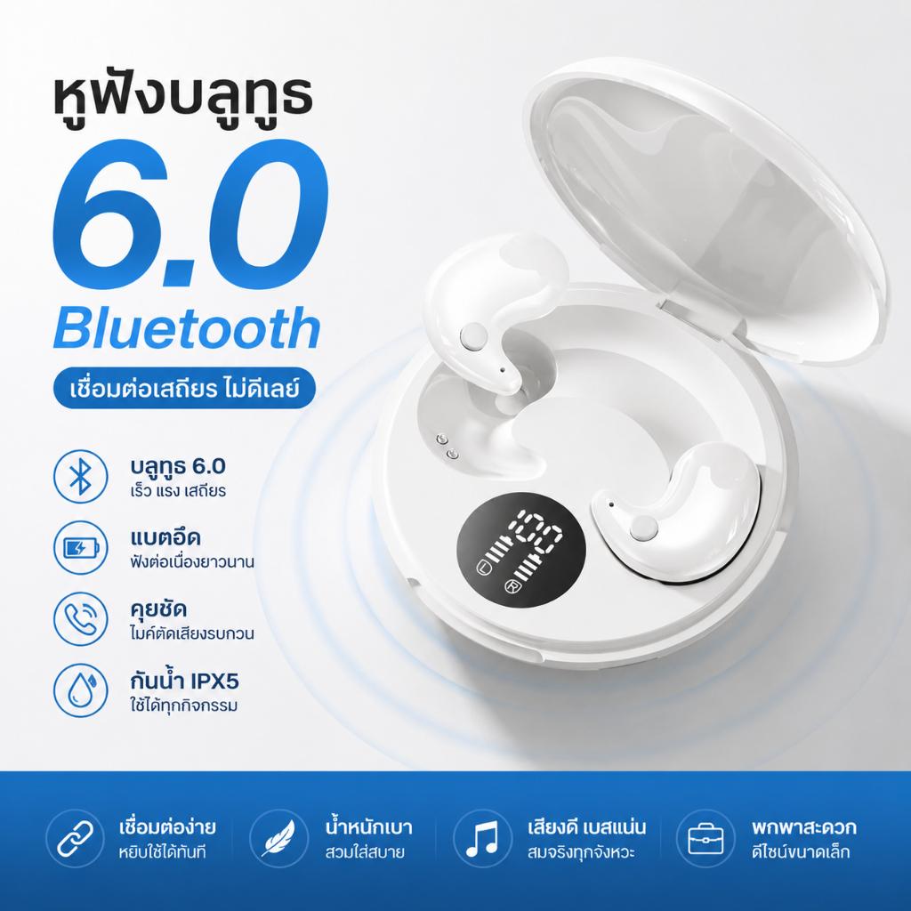 หูฟังบลูทูธ สำหรับการนอนหลับ Sleep Earphones 25 ชม จุกหูฟังซิลิโคน ANC หูฟังตัดเสียงรบกวนขณะนอนหลับ