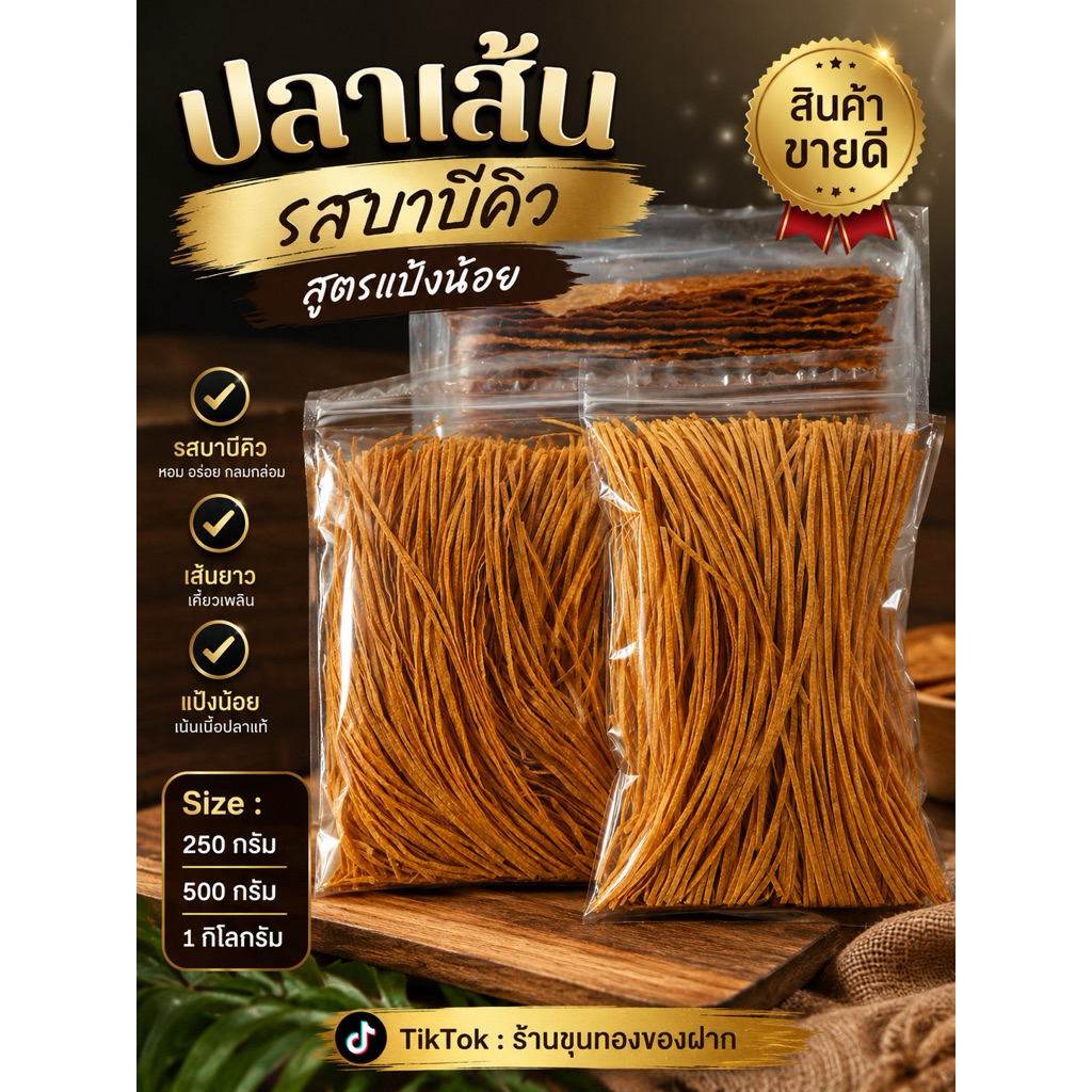 ปลาเส้นรสบาบีคิว สูตรแป้งน้อย
