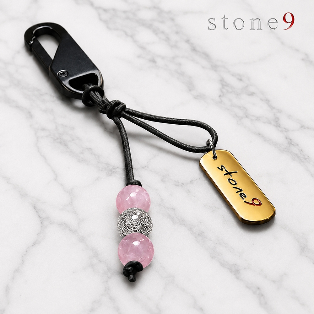 พวงกุญเชือกหนังหินแท้ Ice Quartz&Rose Quartz