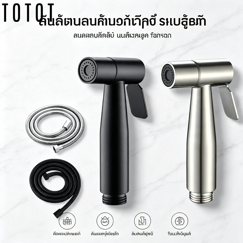 ชุดหัวฉีดชำระและสายฉีด สแตนเลส 304 สีดำด้าน ไม่เป็นสนิม ติดตั้งง่าย พร้อมส่ง COD