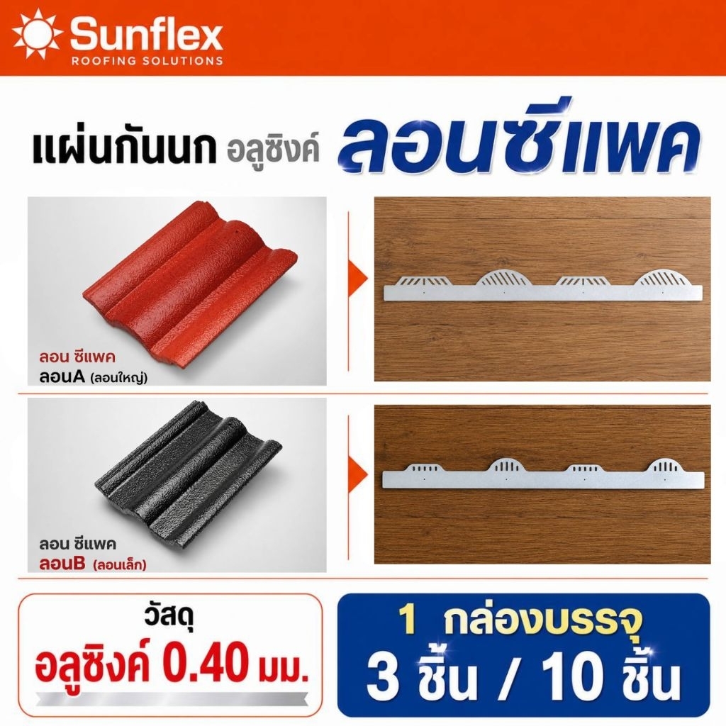 แผ่นปิดเชิงชาย กันนก กระเบื้องซีแพค ชนิด อลูซิงค์