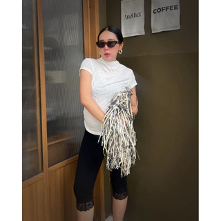 25SUMMER T60 - Crinkled mock neck top เสื้อคอปีนย่น