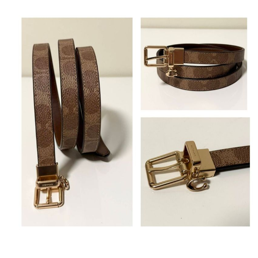 ของพร้อมส่งในไทย  จัดส่งแมส เข็มขัดผู้หญิง 18mm Skinny Reversible Belt In Signature Canvas With Char