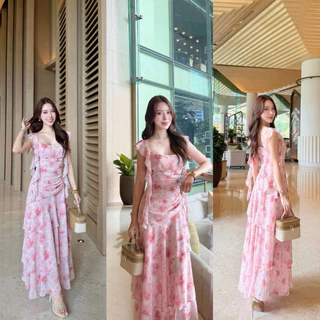 ชุดเดรส ชุดออกงาน ชุดราตรี FP080 เกรดพรีเมี่ยม สายเดี่ยว ผ้าชีฟอง