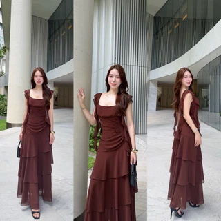 ชุดเดรส ชุดออกงาน ชุดราตรี FP080 เกรดพรีเมี่ยม สายเดี่ยว ผ้าชีฟอง