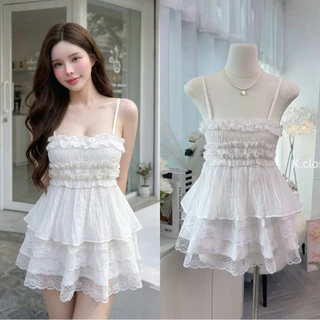 (อก30-42) สาวอวบใส่ได้อกถึง42 💗เสื้อสายเดี่ยวระบายย่นอก โทนสีพาสเทลสายหวานมาก (ผ้าบาง)