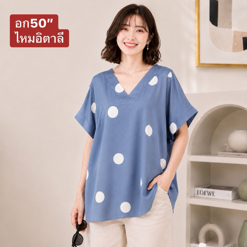 คอวี อก50“ เสื้อผ้าไซส์ใหญ่ เสื้อผู้ใหญ่ สาวอวบ