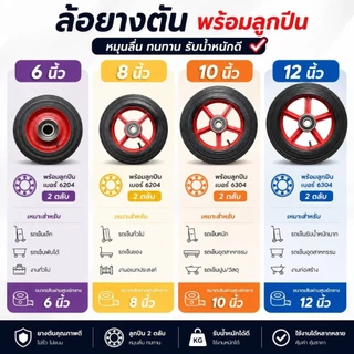 ล้อรถเข็น เหล็กหล่อ ยางตัน 6นิ้ว 8นิ้ว 10นิ้ว 12นิ้ว พร้อมตลับลูกปืน 2ตลับ/ล้อ แข็งแรง ทนทาน ราคาต่อ 1ล้อ