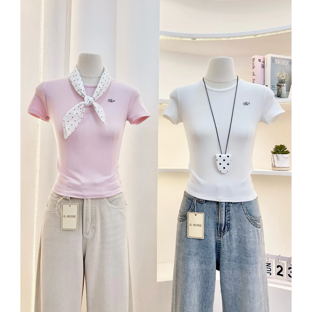 G-rose เสื้อยืดสีพื้น แต่งอะไหล่เงิน