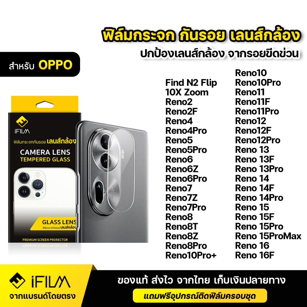 iFILM ฟิล์มกระจก เลนส์กล้อง For OPPO Reno 10 11 12 12F 13 13F 14 14F 15 15Pro Max 15F Reno16 16F ฟิล์มกล้อง Lens Glass