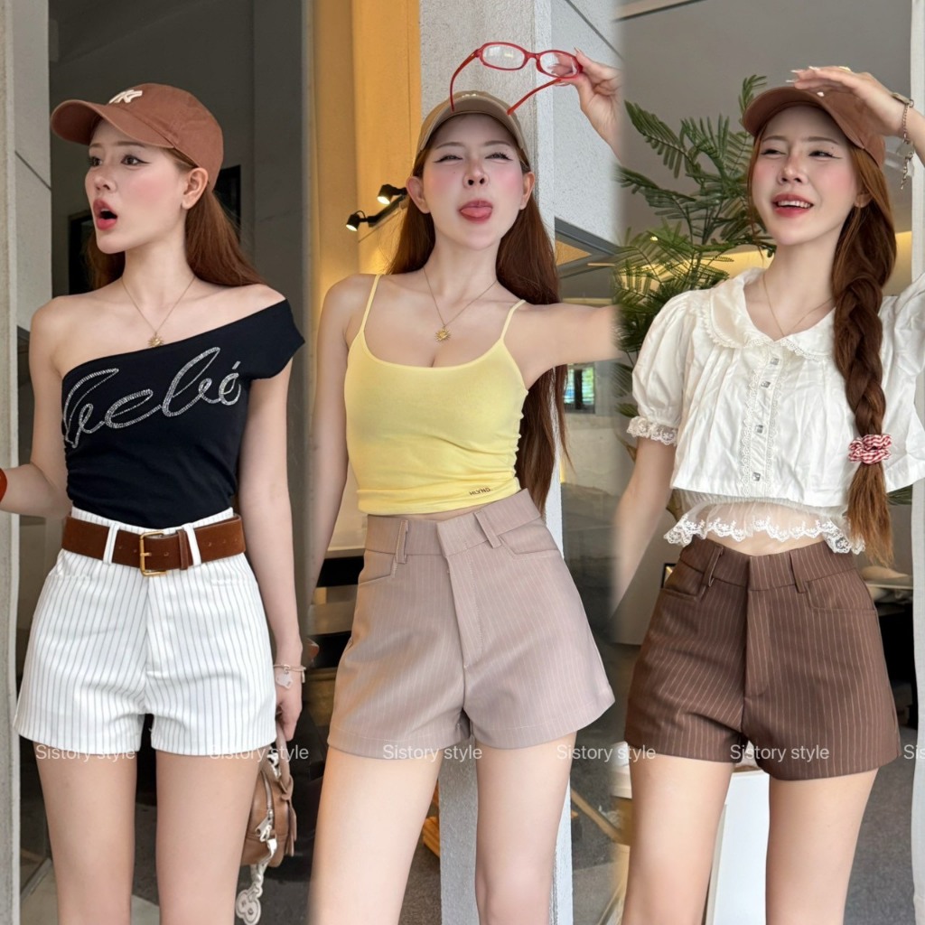 Double - DBSIS03 Polka Dot Shorts กางเกงขาสั้นทรงบาร์บี้ ผ้าโรเชฟลายจุด