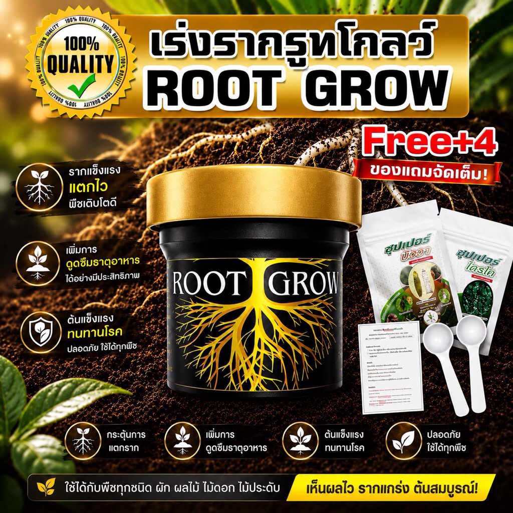ผงเร่งราก RootGrow โปรโมชั่น [ซื้อ 1 แถมฟรี 4 รายการ] *ไตรโคเดอรม่า/บิววาเรีย/คู่มือ/ช้อนตวง // 100กรัม