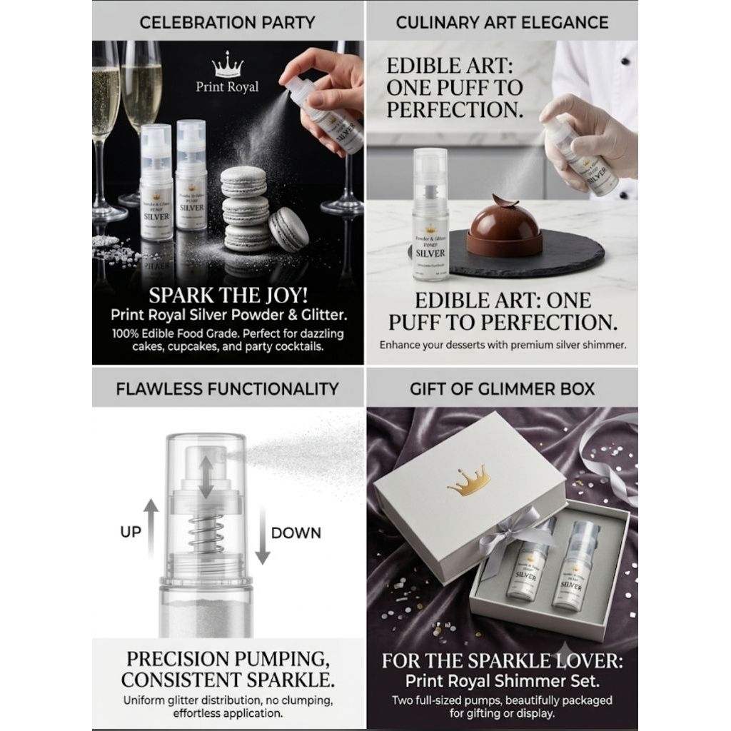 Silver Mix powder & glitter pump สเปรย์ผงสีเงินผสมเกล็ดระยิบระยับ