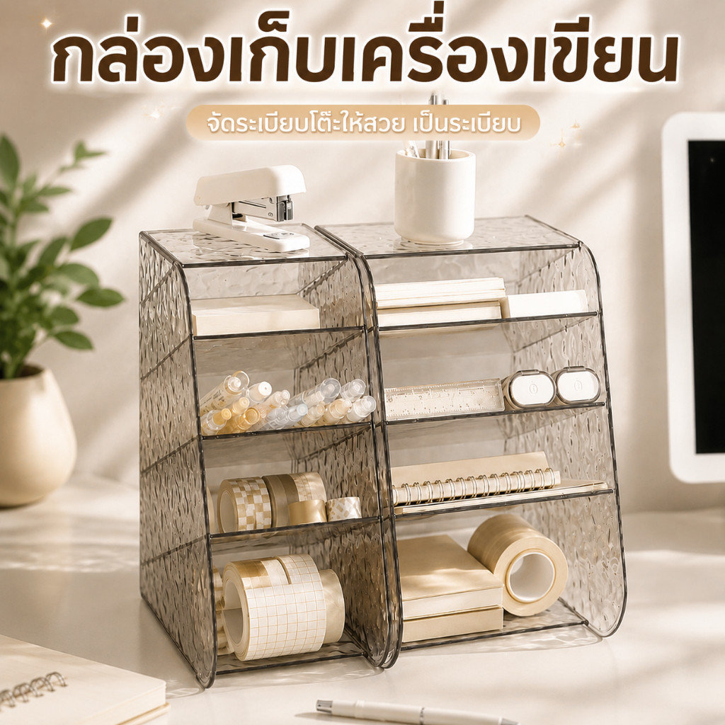Tidy กล่องเก็บเครื่องเขียน ที่ใส่ปากกา Desk Organizer แบบใสหลายชั้น ชั้นวางปากกา จัดระเบียบโต๊ะเรียน โต๊ะทำงาน