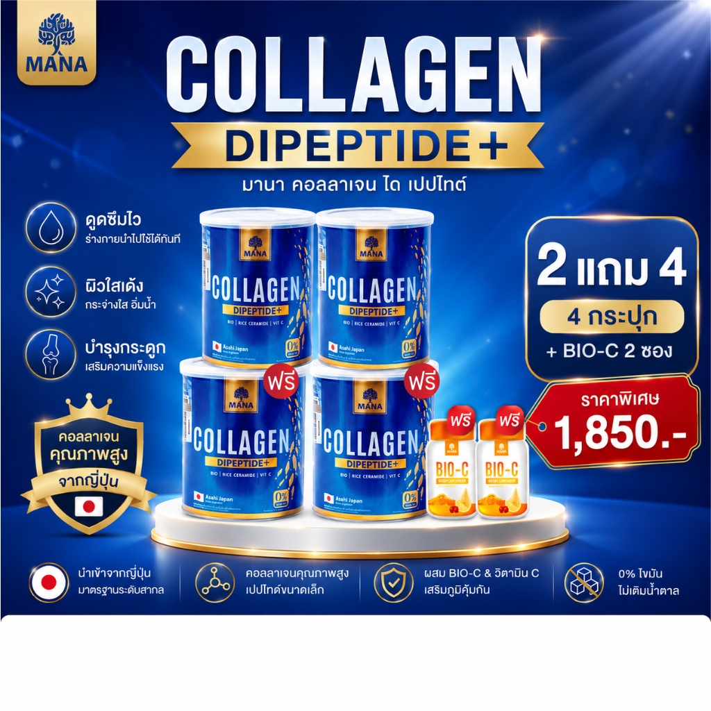 คอลลาเจนญี่ปุ่นของแท้ 2แถม4 ส่งฟรี Mana Premium Collagen มานาพรีเมี่ยมคอลลาเจน มานากลูต้าคอลลาเจน MA