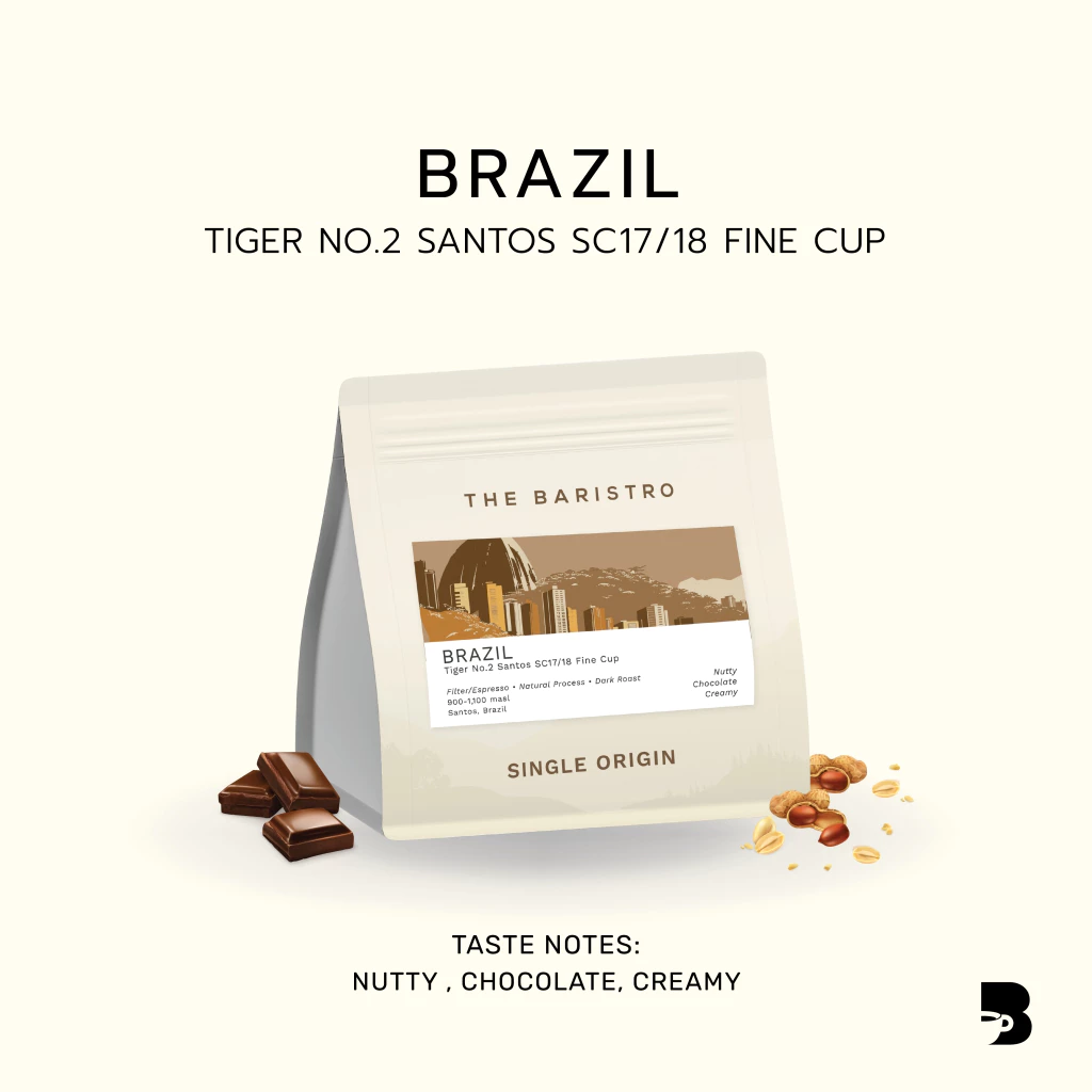 เมล็ดกาแฟ คั่วเข้ม - Brazil Tiger No.2 Santos SC17/18 Fine Cup