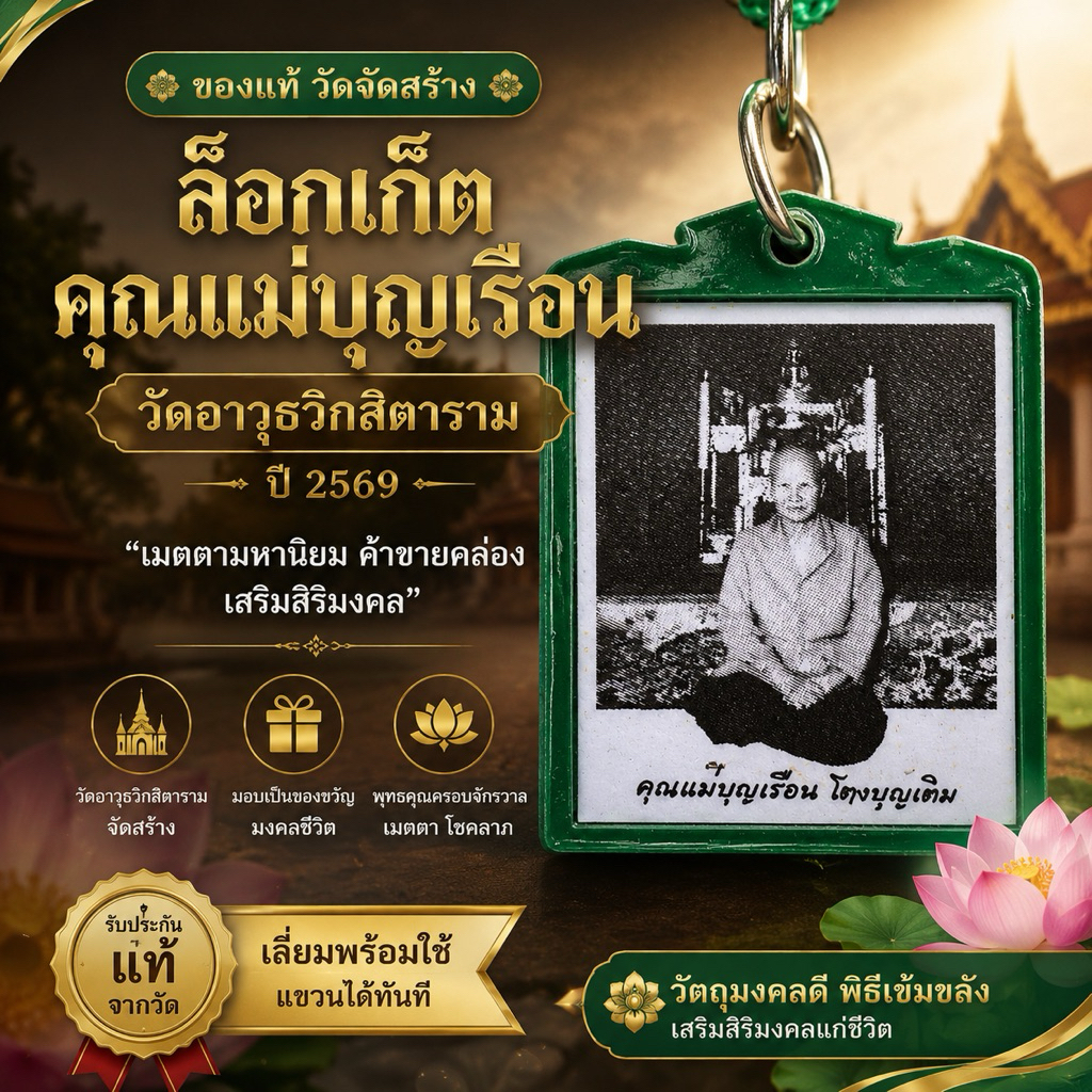 รูปคุณแม่บุญเรือน ขนากห้อยคอ วัดอาวุธวิกสิตาราม ของแท้ วัดจัดสร้าง