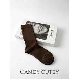 CandyCutey ถุงเท้าเกี่ยวน่องสไตล์เกาหลี ลายทางตั้งช่วยปรับขาเรียว ผ้านุ่มสบาย ดูดซับเหงื่อ ระบายอากาศได้ดี เข้ากับทุกชุด