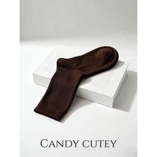 CandyCutey ถุงเท้าเกี่ยวน่องสไตล์เกาหลี ลายทางตั้งช่วยปรับขาเรียว ผ้านุ่มสบาย ดูดซับเหงื่อ ระบายอากาศได้ดี เข้ากับทุกชุด