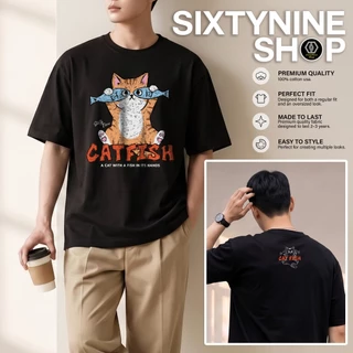 เสื้อยืดแขนสั้น ผ้าCotton M-4XL พิมพ์ลาย "Catfish" พร้อมส่ง