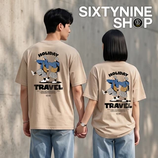 เสื้อยืดแขนสั้น ผ้าCotton M-4XL พิมพ์ลาย "Trevel" พร้อมส่ง