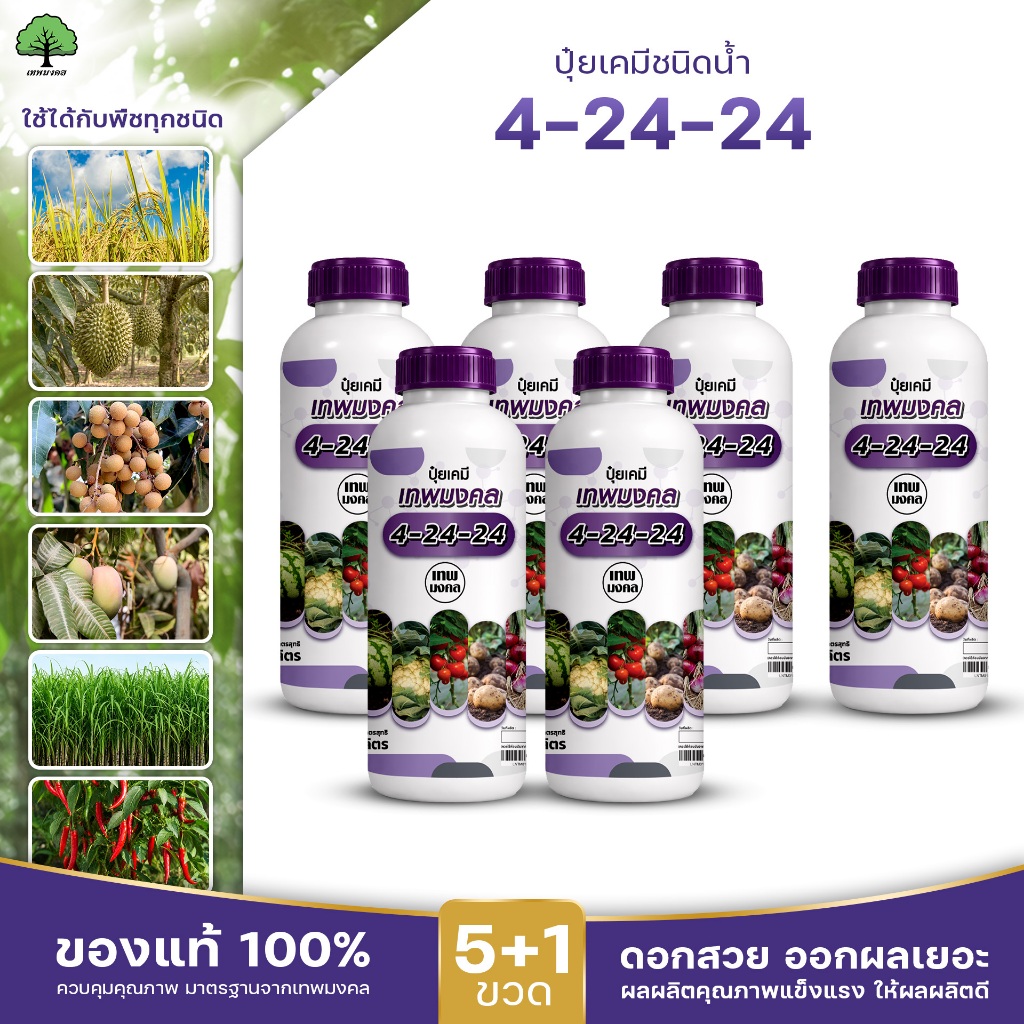 ปุ๋ยน้ำสูตร 4-24-24 ตราเทพมงคล ขนาด 1 ลิตร ปุ๋ยเร่งดอก เพิ่มการติดผล โปร 5 แถม 1 (รวม 6 ขวด)
