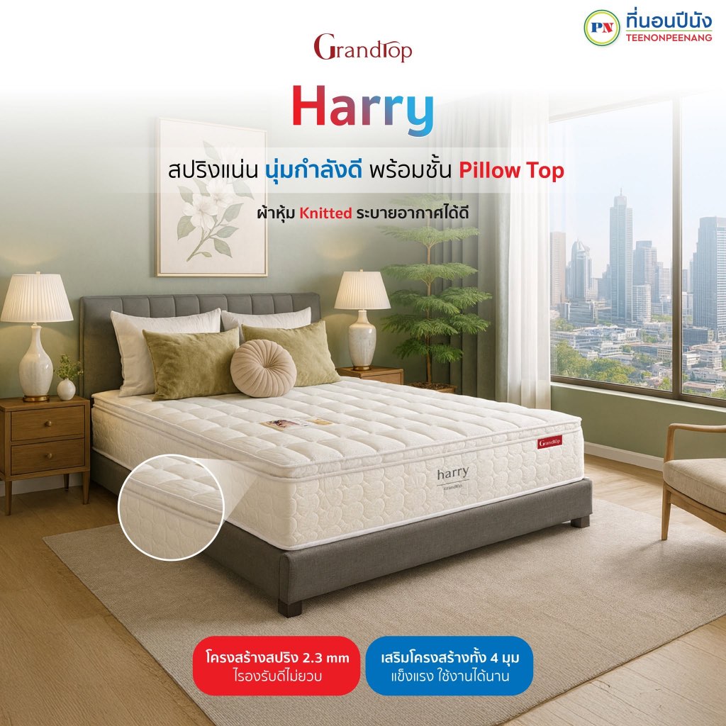 ที่นอนปีนัง ที่นอนสปริง Harry (แฮรี่) ผ้าหนานุ่ม knitted หนา10นิ้ว 3.5/5/6 ฟุต **ส่งฟรีเฉพาะ กทม.ปริมณฑล เท่านั้น**