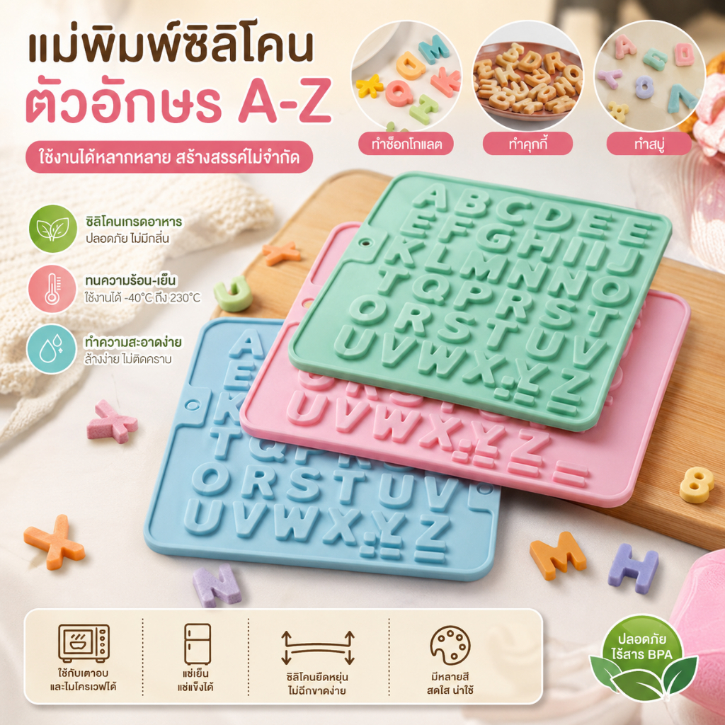 Luxe-T แม่พิมพ์ซิลิโคนช็อคโกแลตตัวอักษรภาษาอังกฤษ1ชิ้นแม่พิมพ์เค้กลูกกวาดคุกกี้อุปกรณ์อบเค้กอุปกรณ์ตกแต่งเค้กอุปกรณ์ครัว