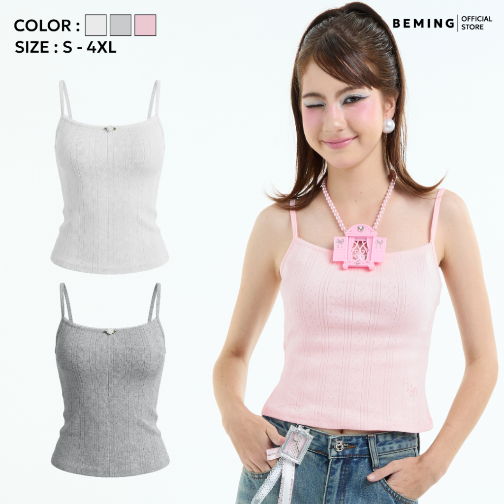 Bemingtop1249(S-4XL) - Poppy Cami Top - เสื้อสายเดี่ยวทรงเข้ารูปช่วยเก็บสัดส่วนสายเส้นเล็กให้ลุคเรียบหวาน