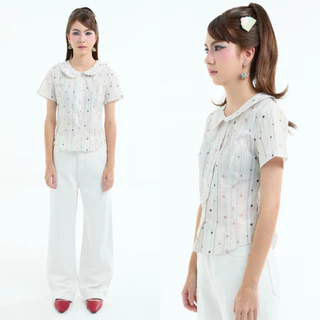 Bemingtop1227(S-3XL)-Patter Top - เสื้อคอบัวดีไซน์เรียบหรู เพิ่มความโดดเด่นด้วยกระดุมสองแถว