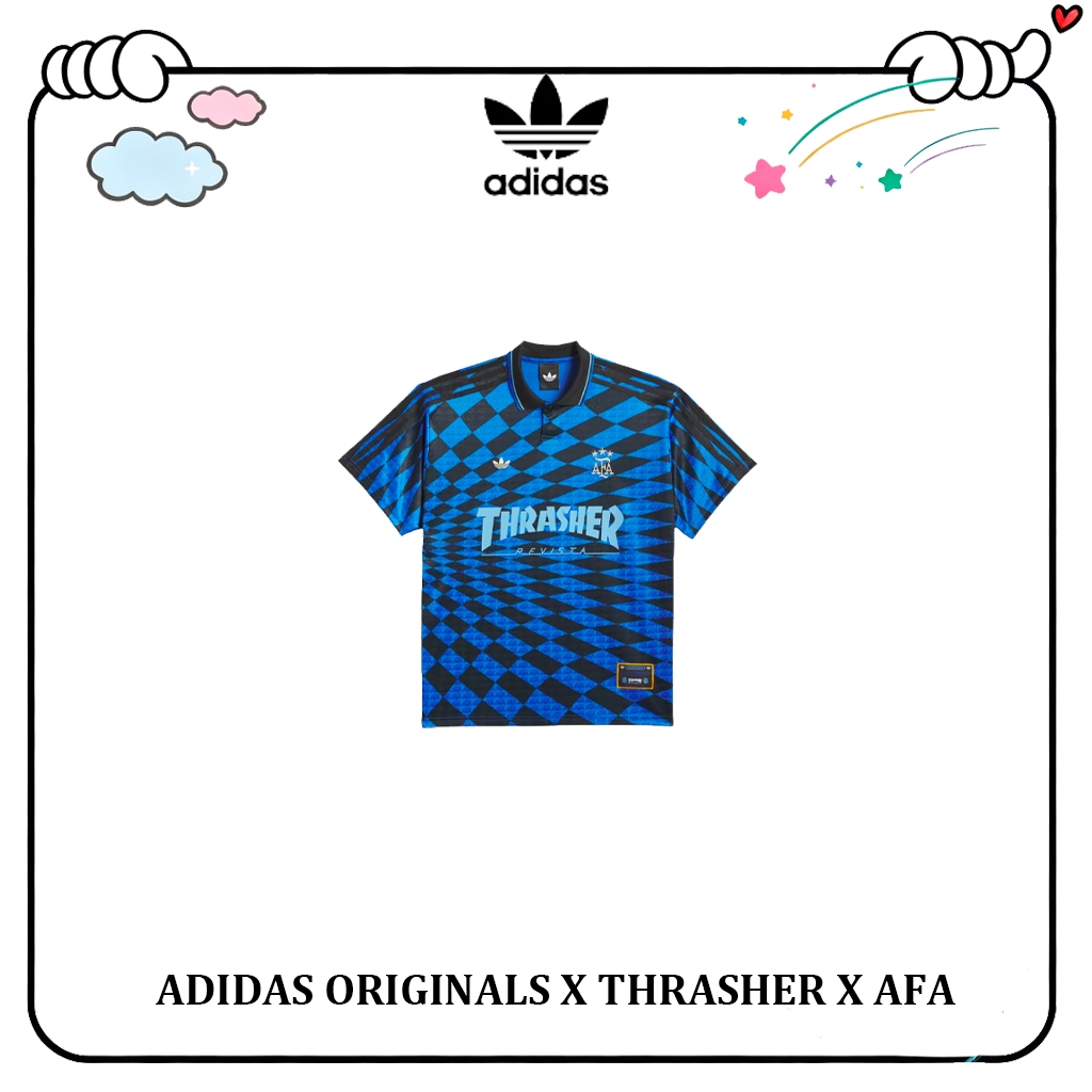 adidas originals × Thrasher x AFA เสื้อยืดแขนสั้นลายคอลแล็บฯ อาร์เจนตินา สไตล์สปอร์ตลำลอง ไม่แบ่งเพศ