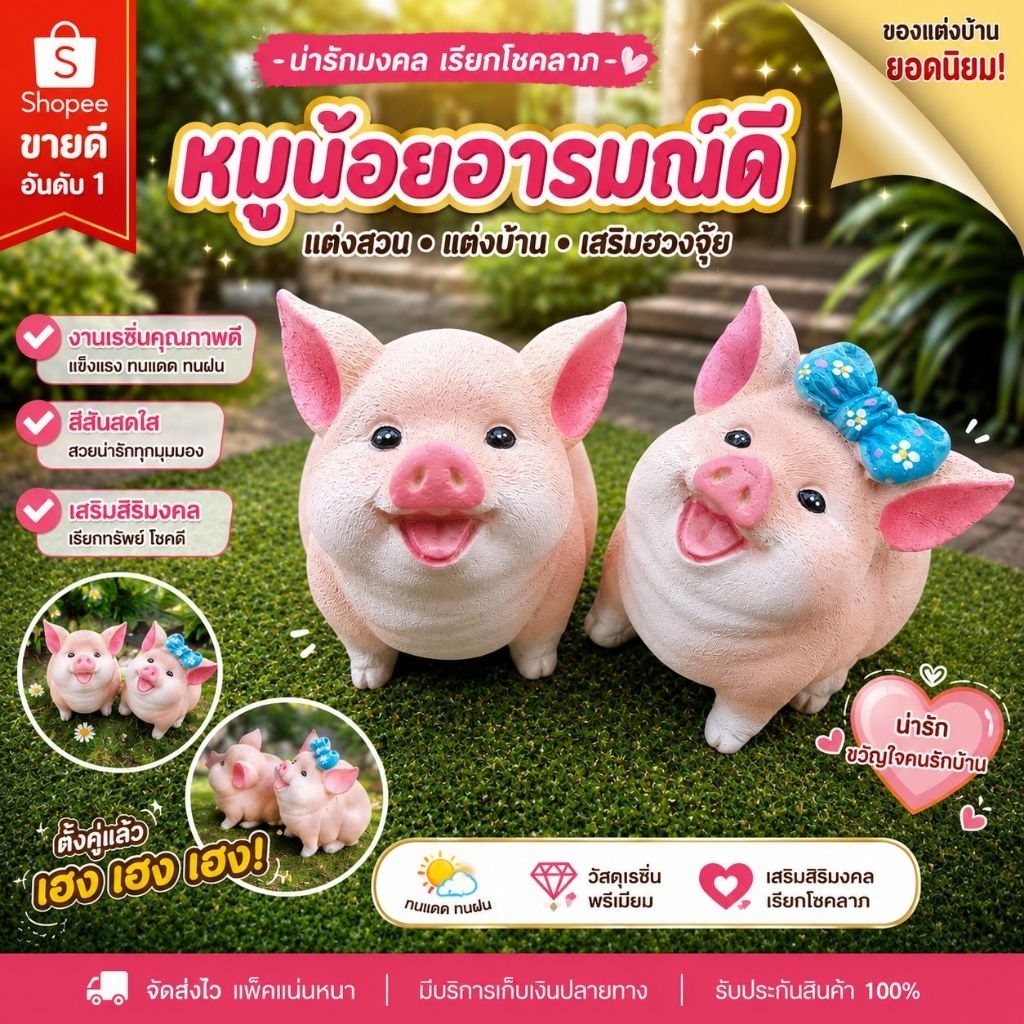 ตุ๊กตาปูนปั้นหมูอารมณ์ดี สุดคิวท์ของแต่งบ้านแต่งสวนสุดฮิต แนวน่ารักสดใส สินค้าพร้อมส่งจากไทย