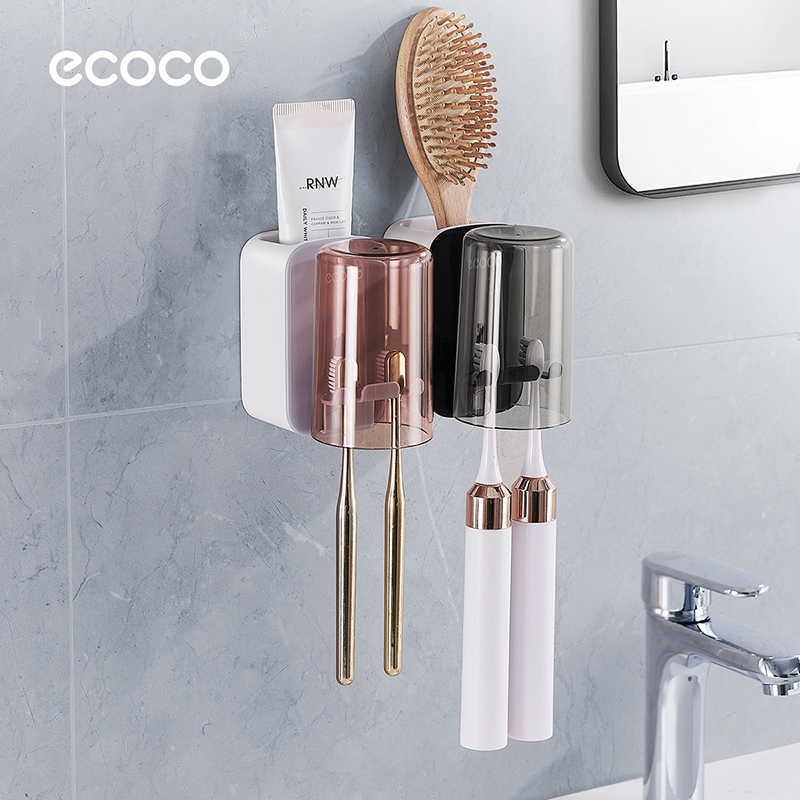 [พร้อมส่ง]ECOCO ที่เก็บแปรงสีฟัน ระบายน้ำไว แห้งเร็ว คว่ำแก้วได้ ติดผนังไม่ต้องเจา ติดตั้งง่าย