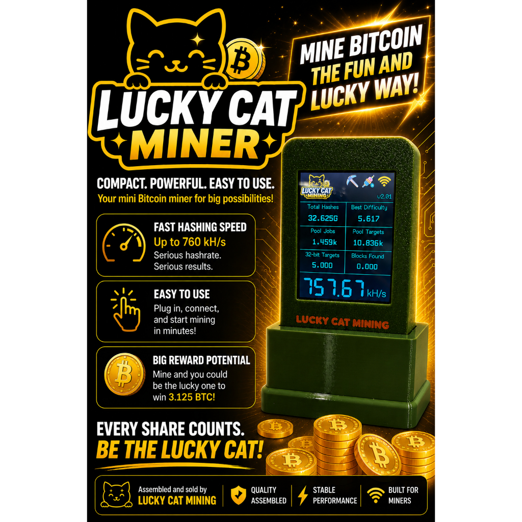 Lucky Cat Miner เครื่องขุดบิตคอยน์ Solo Bitcoin Miner 760+ KH/s รุ่นเคสสองสี