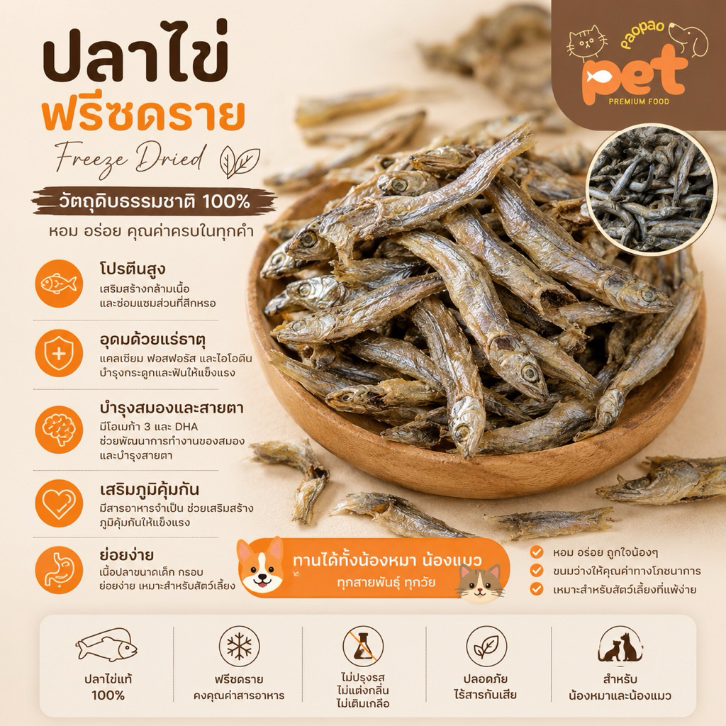 ปลาไข่ฟรีซดราย ขนมน้องแมว50g/100g/300gFreeze-Driedสัตว์เลี้ยงกลิ่นหอมชวนทาน