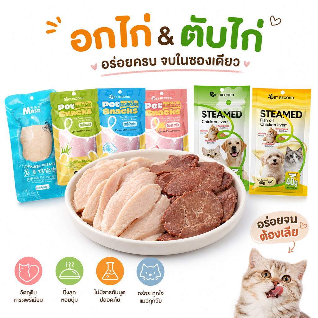 20PCS อกไก่ ตับไก่ น้ำมันปลาผสมตับไก่ ขนมสำหรับแมว ขนมสำหรับสุนัข โภชนาการที่หลากหลาย ดูแลสุขภาพของคุณ