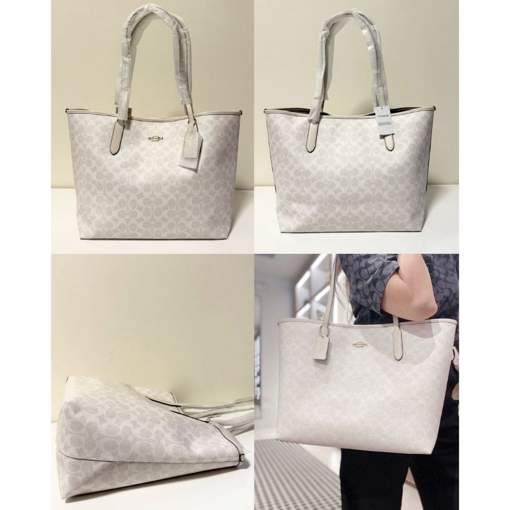ของพร้อมส่งในไทย  จัดส่งแมส กระเป๋าถือผู้หญิง  City Tote in Signature Canvas (Light Khaki/Chalk) (St