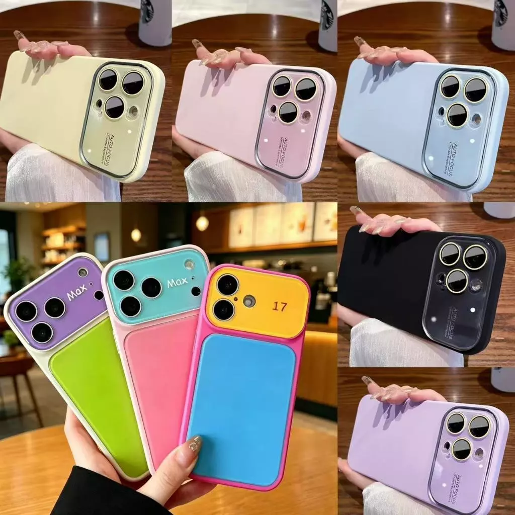 เคสนิ่ม เคสกำมะหยี่ สีพื้นพร้อมเลนส์กระจก สีพาสเทล for iphone17 17pro 17promax 16 pro max 15 pro max 14 pro max 13 12 11