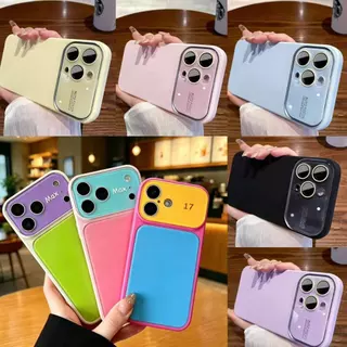 เคสนิ่ม เคสกำมะหยี่ สีพื้นพร้อมเลนส์กระจก สีพาสเทล for iphone17 17pro 17promax 16 pro max 15 pro max 14 pro max 13 12 11