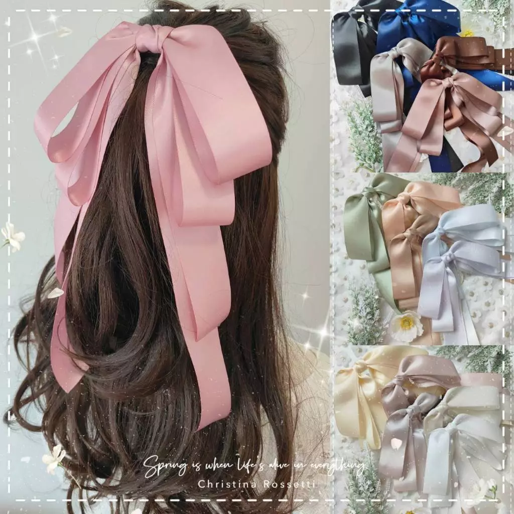 A Dream (19สี🌸)กิ๊บสปริงโบว์ริบบิ้นซาติน2หน้า เกรดพรีเมี่ยมริบบิ้นเงาสวยทรงหวาน ทรงหางยาว กิ๊บไซร์8เซ็น(พร้อมส่ง🌷)