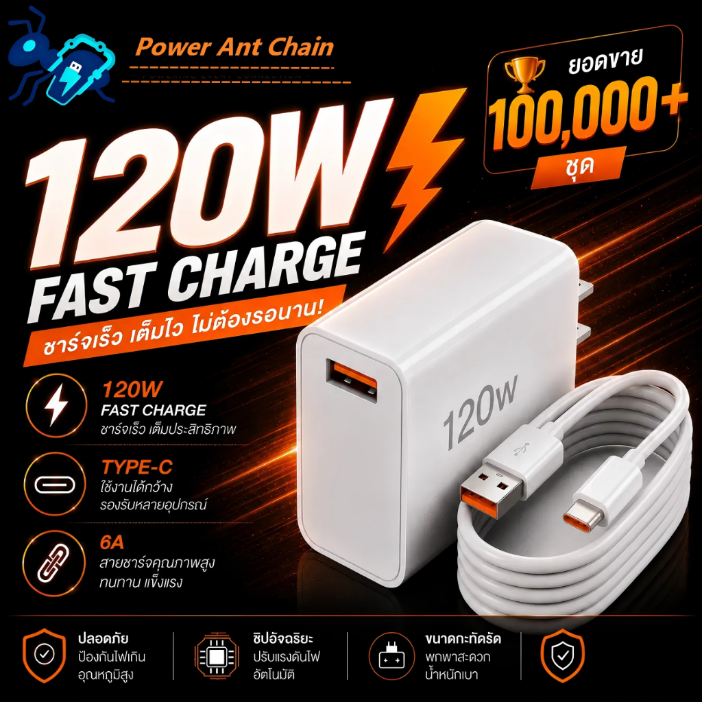 YL【สินค้าขายดีใหม่】ชุดชาร์จเร็ว 120W สายข้อมูล 6A xiaom1 vivo OPPO