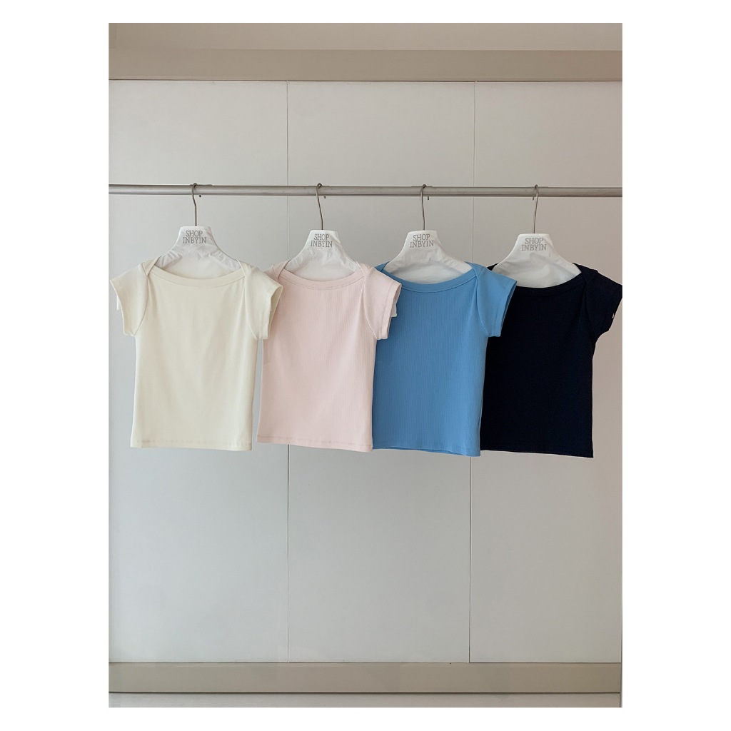 (พร้อมส่ง) Clothestoryy - #INBYIN BOAT-NECK TOP เสื้อแขนสั้น ดีไซน์คอปาด รูปที่ 7