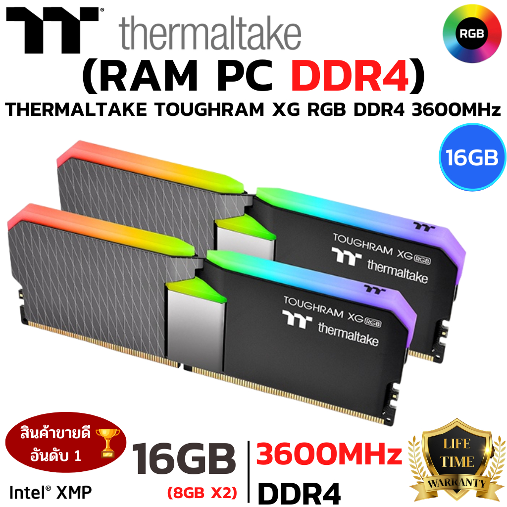 RAM 16GB (8GBx2) DDR4 3600MHz RAM (หน่วยความจำ) THERMALTAKE TOUGHRAM XG RGB BLACK