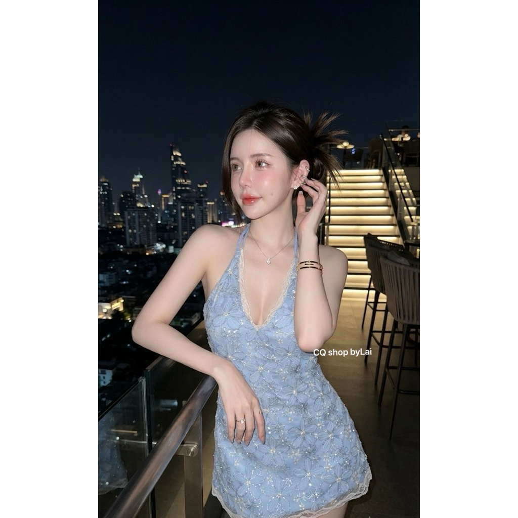 #Khnes เดรสผูกคอ ผ้า3Dสวยตรงปก เสริมฟองน้ำ ใส่ซิบสไตล์สาวเวียด